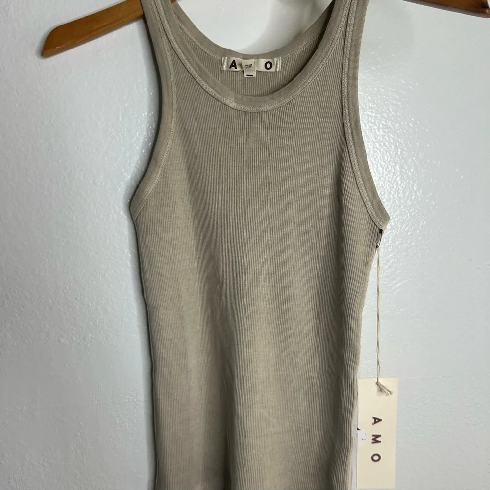 NWT AMO 100% Cotton Ribbed Scoop Neck Tan Tank Top - Picture 5 of 10